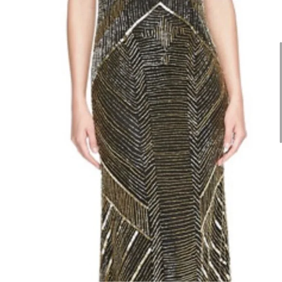 Theia | Dresses | Theia Black And Gold Beaded Gown | Poshmark
